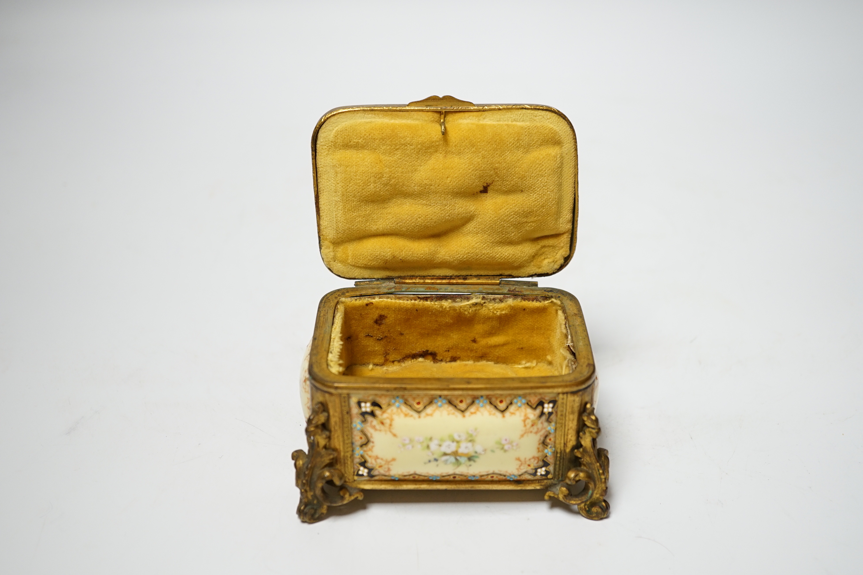 A 19th century French ormolu and jewelled enamel casket, 11cm wide